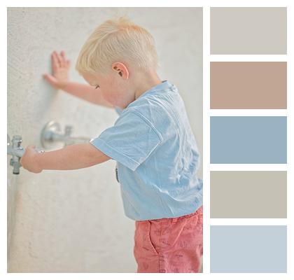 Child Childhood Wall Water Tap Small Child Boy Image